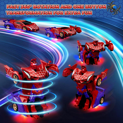 Remote Control Transform Car w Eye & Underbody Lights, 2.4GHz Web RC Car & Robot One-Button Deformation & 360°Rotation, Boys Toys Gifts Present for 3 4 5 6 7 8 9 Year Old Boys Kids Toys Age 3-12