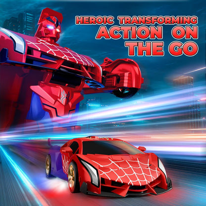 Remote Control Transform Car w Eye & Underbody Lights, 2.4GHz Web RC Car & Robot One-Button Deformation & 360°Rotation, Boys Toys Gifts Present for 3 4 5 6 7 8 9 Year Old Boys Kids Toys Age 3-12