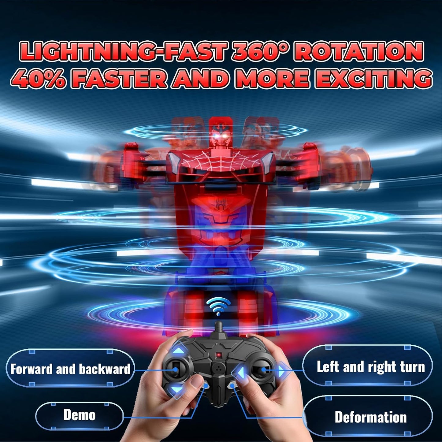 Remote Control Transform Car w Eye & Underbody Lights, 2.4GHz Web RC Car & Robot One-Button Deformation & 360°Rotation, Boys Toys Gifts Present for 3 4 5 6 7 8 9 Year Old Boys Kids Toys Age 3-12