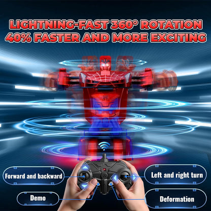 Remote Control Transform Car w Eye & Underbody Lights, 2.4GHz Web RC Car & Robot One-Button Deformation & 360°Rotation, Boys Toys Gifts Present for 3 4 5 6 7 8 9 Year Old Boys Kids Toys Age 3-12